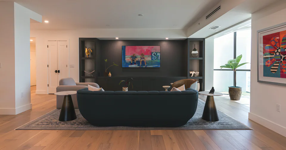 Living room at Downtown St. Pete Condo, St. Petersburg, Florida, interior design by MJ Designs