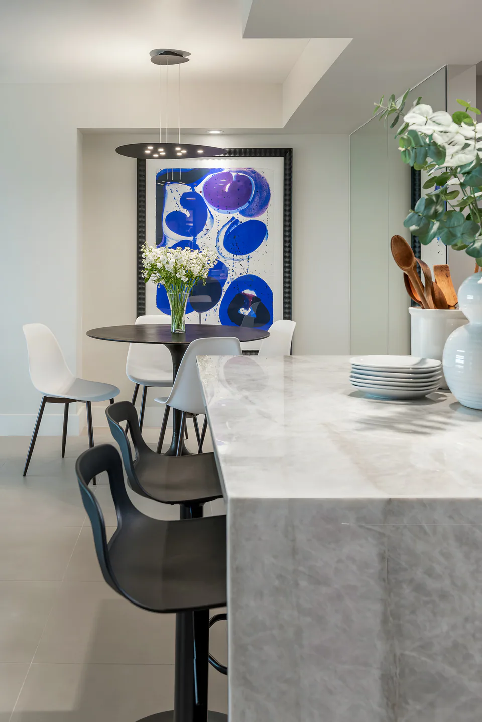Dining area at Gulf Beaches Condo, Pinellas County, Florida, interior design by MJ Designs