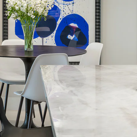 Detail of the dining area at Gulf Beaches Condo, Pinellas County, Florida, interior design by MJ Designs
