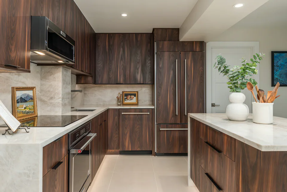 Kitchen at Gulf Beaches Condo, Pinellas County, Florida, interior design by MJ Designs