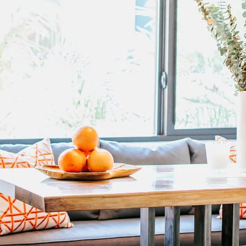 Detail of the breakfast nook at Parkland Estates, Tampa, Florida, interior design by MJ Designs