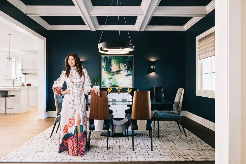 Michelle Jennings in a navy dining room she designed at Snell Isle, St. Petersburg