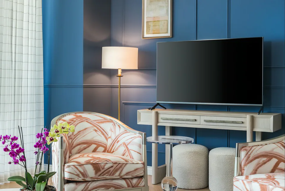 Living room at St. Petersburg Condominium, St. Petersburg, Florida, interior design by MJ Designs