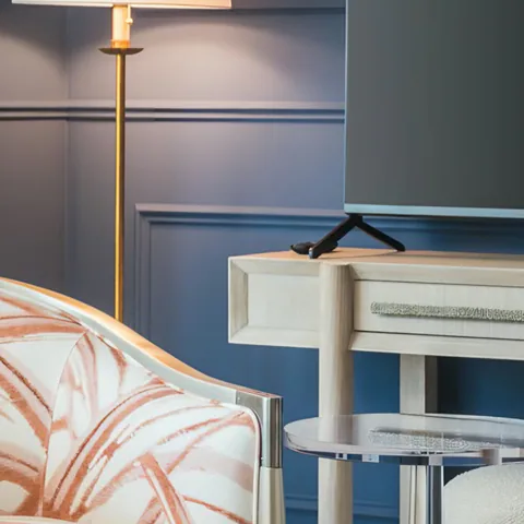 Detail of the living room at St. Petersburg Condominium, St. Petersburg, Florida, interior design by MJ Designs